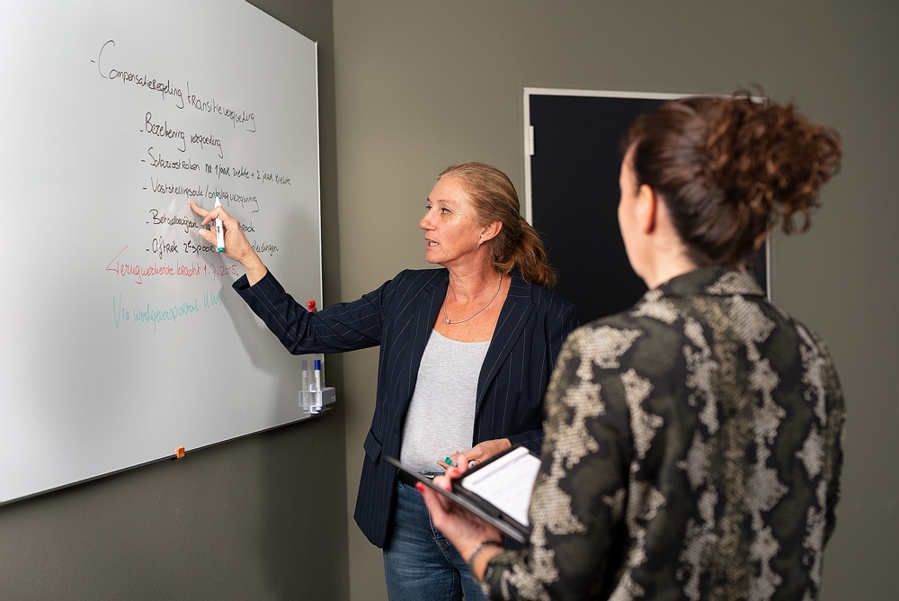 Sabina Molenaar tijdens een werksessie bij het whiteboard
